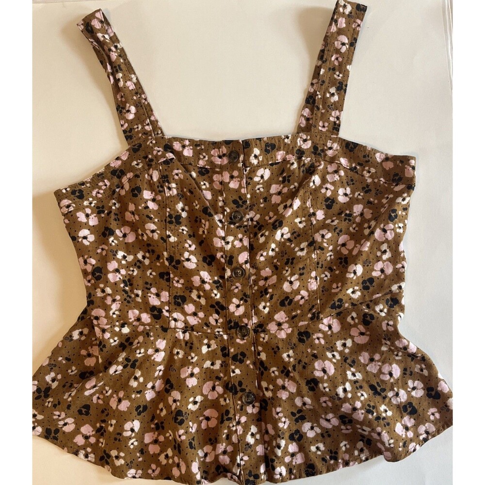 Who What Wear Halter Tank Top Women’s XL Linen Blend Brown Pink Black Floral - Picture 5 of 9